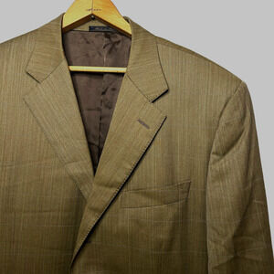 Trussini Super 100s Men's Jacket 56 EU 46 US Tan Plaid Sport Coat Blazer Wool
